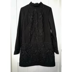 Nicole Miller Artelier Floral Embroidered Black Mock Neck Keyhole Dress Sz Small